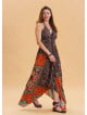 V Neck Backless Halter Neck Coffee Ethnic Dress 4654